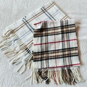 Bundle of 2 PLAID FRINGE SCARVES NEUTRAL COLORS MADE IN ITALY, GERMANY CASHMINK